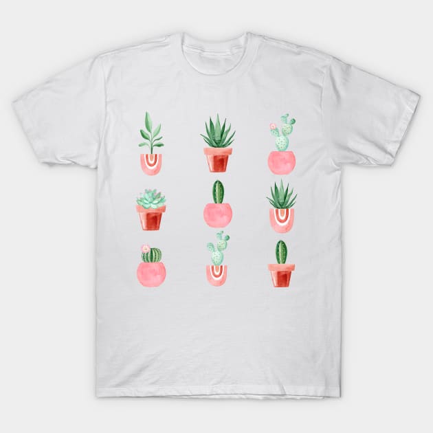 Houseplants in pink pots T-Shirt by DreamLoudArt